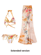 Tropical Floral Print Bikini Three-Piece Set with Scarf